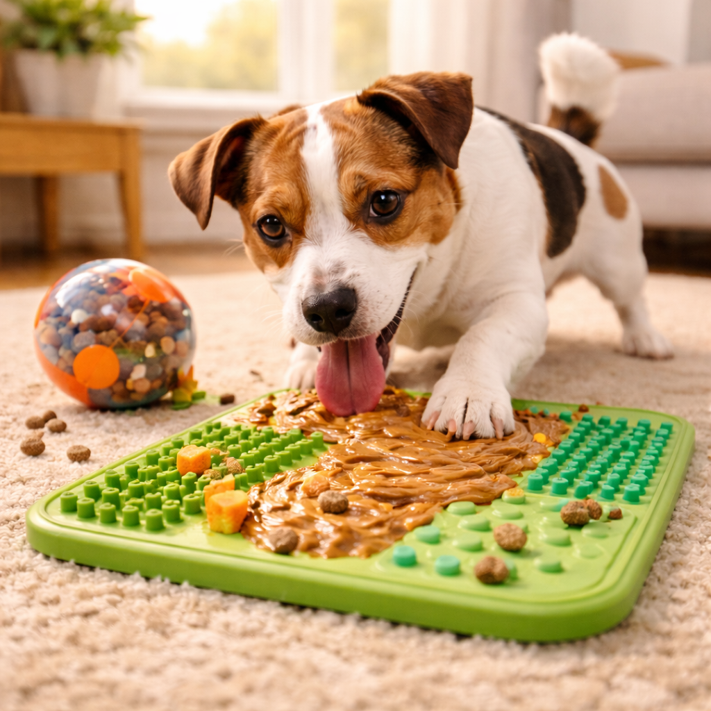 Food enrichment toys for dogs and cats including slow feeders and treat puzzles for mental stimulation