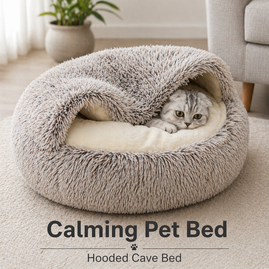 Calming Pet Bed – Hooded Cave Bed for Cats & Small Dogs (Washable 50cm)